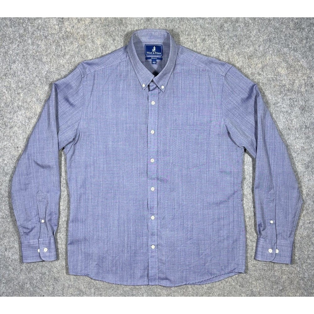 Wool & Prince Regular Fit Button Down Shirt Mens L Blue Oxford 100% Worsted Wool